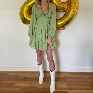 Princess Polly Danny long sleeve mini dress green